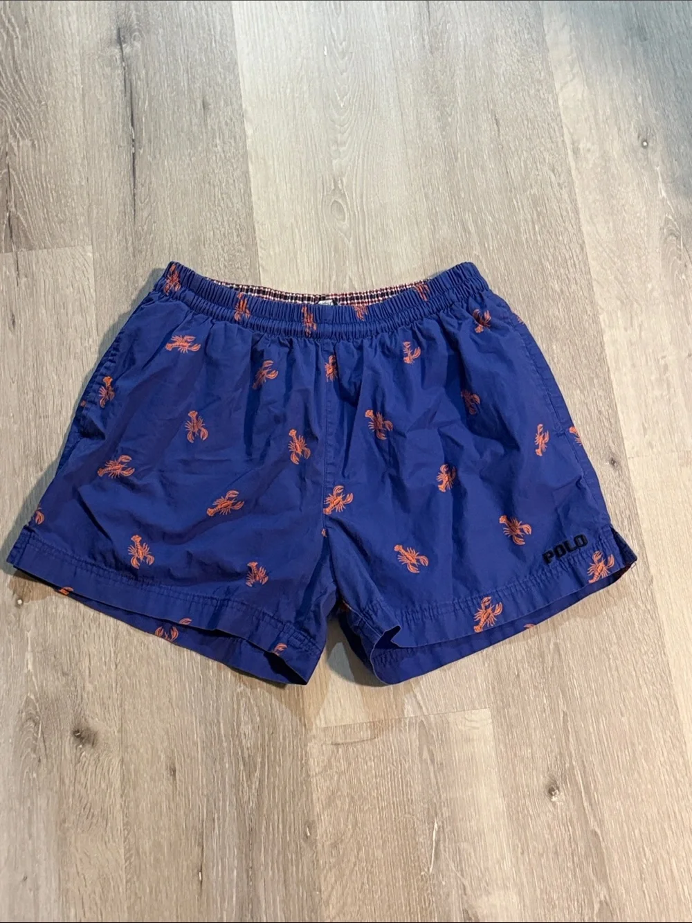 Polo by Ralph Lauren Navy Swim Trunks with‎ Orange Lobster Print
